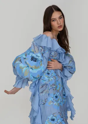 Blue cotton embroidered dress