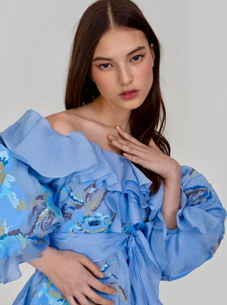 Blue cotton embroidered dress