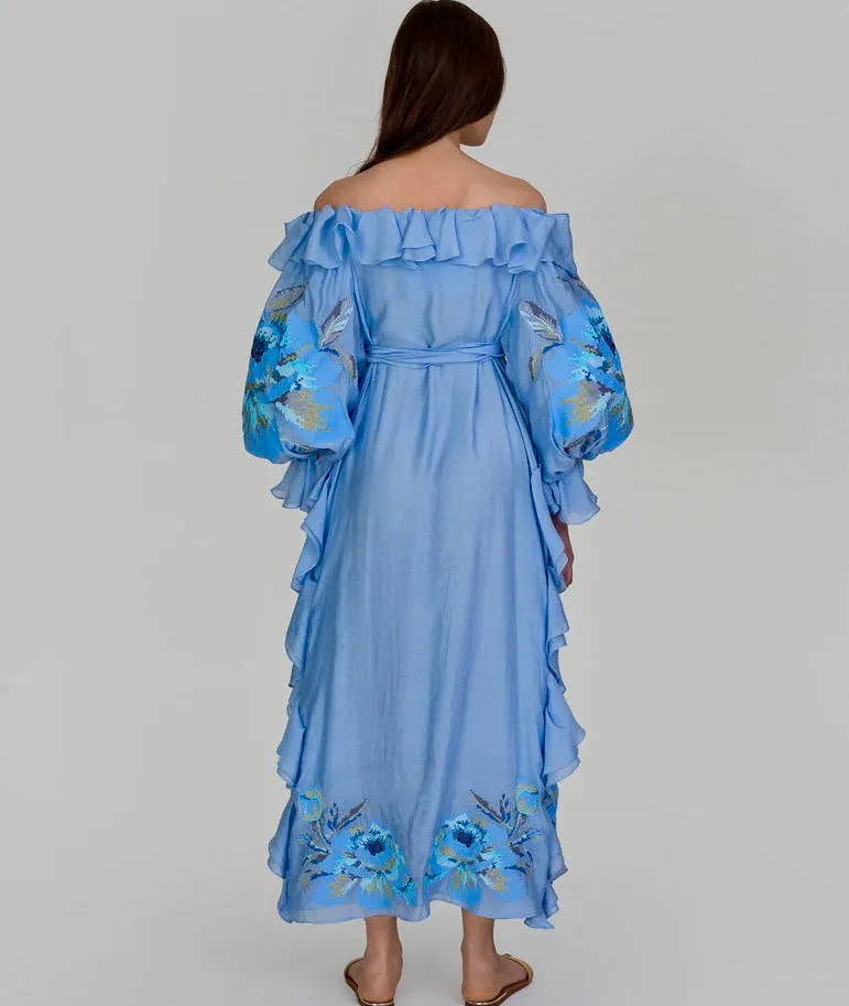 Blue cotton embroidered dress