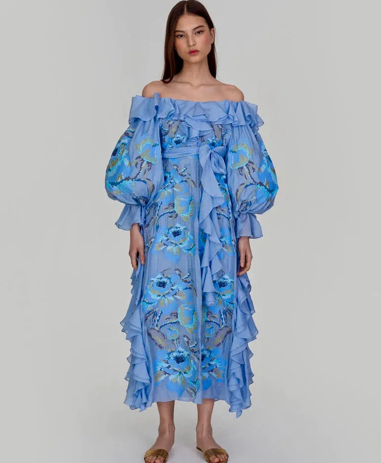 Blue cotton embroidered dress