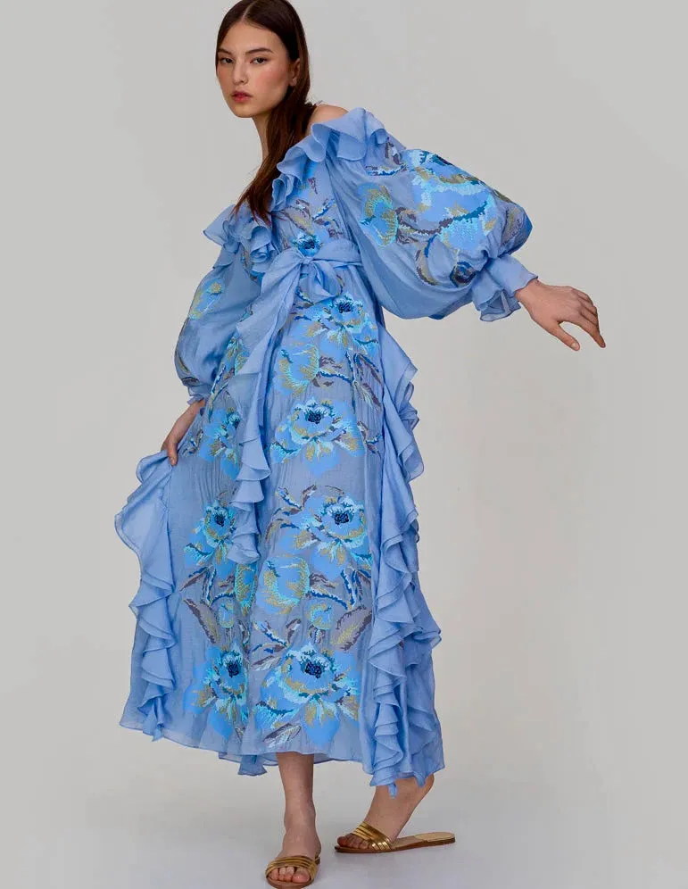 Blue cotton embroidered dress