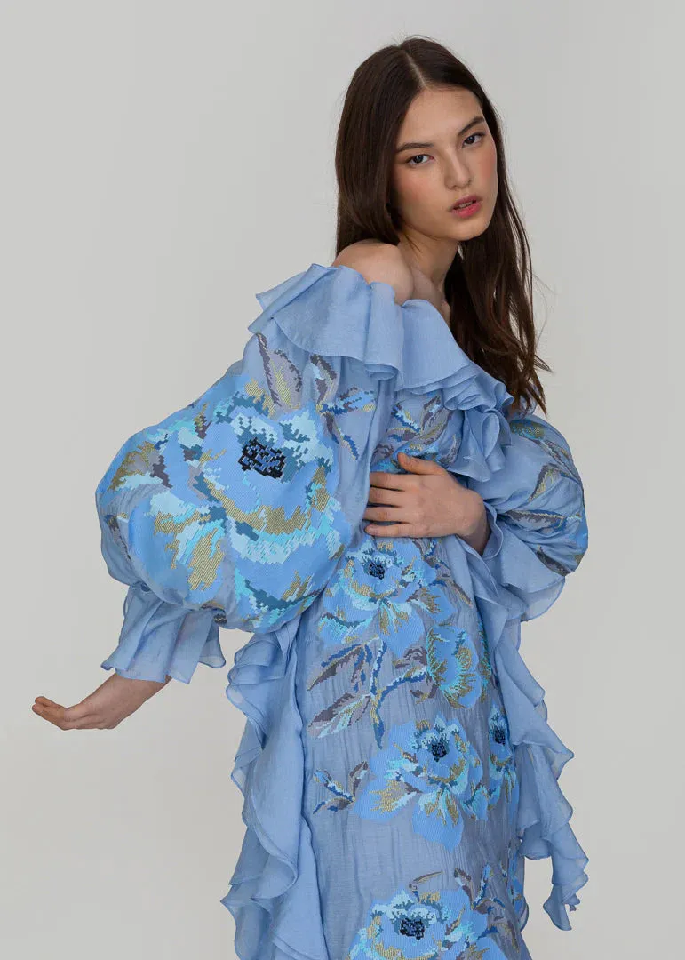 Blue cotton embroidered dress