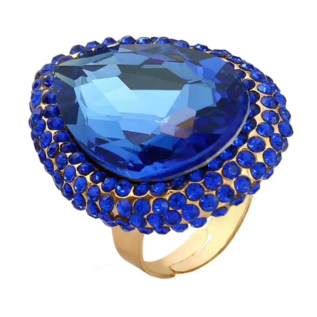 Blue Crystal & Cubic Zirconia Adjustable Teardrop Ring