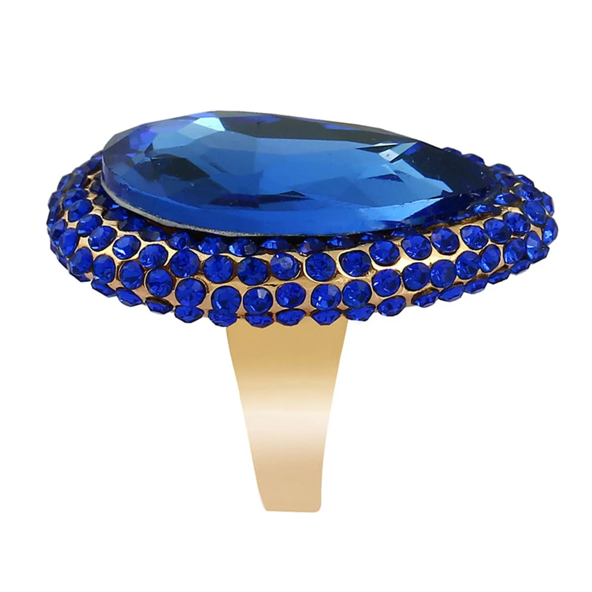 Blue Crystal & Cubic Zirconia Adjustable Teardrop Ring