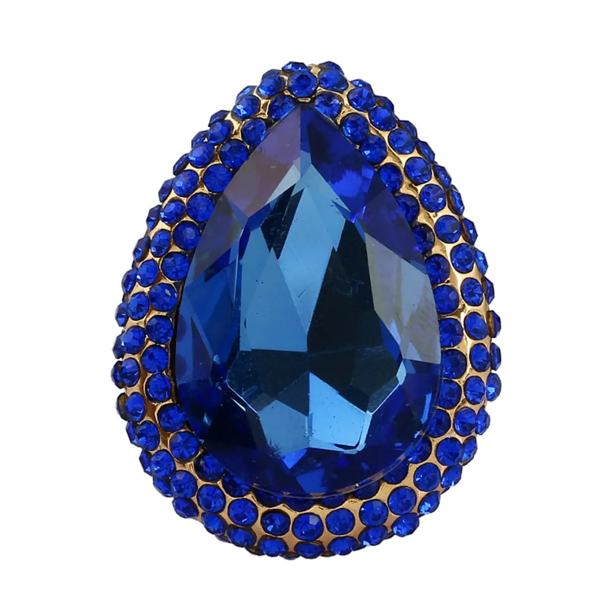 Blue Crystal & Cubic Zirconia Adjustable Teardrop Ring