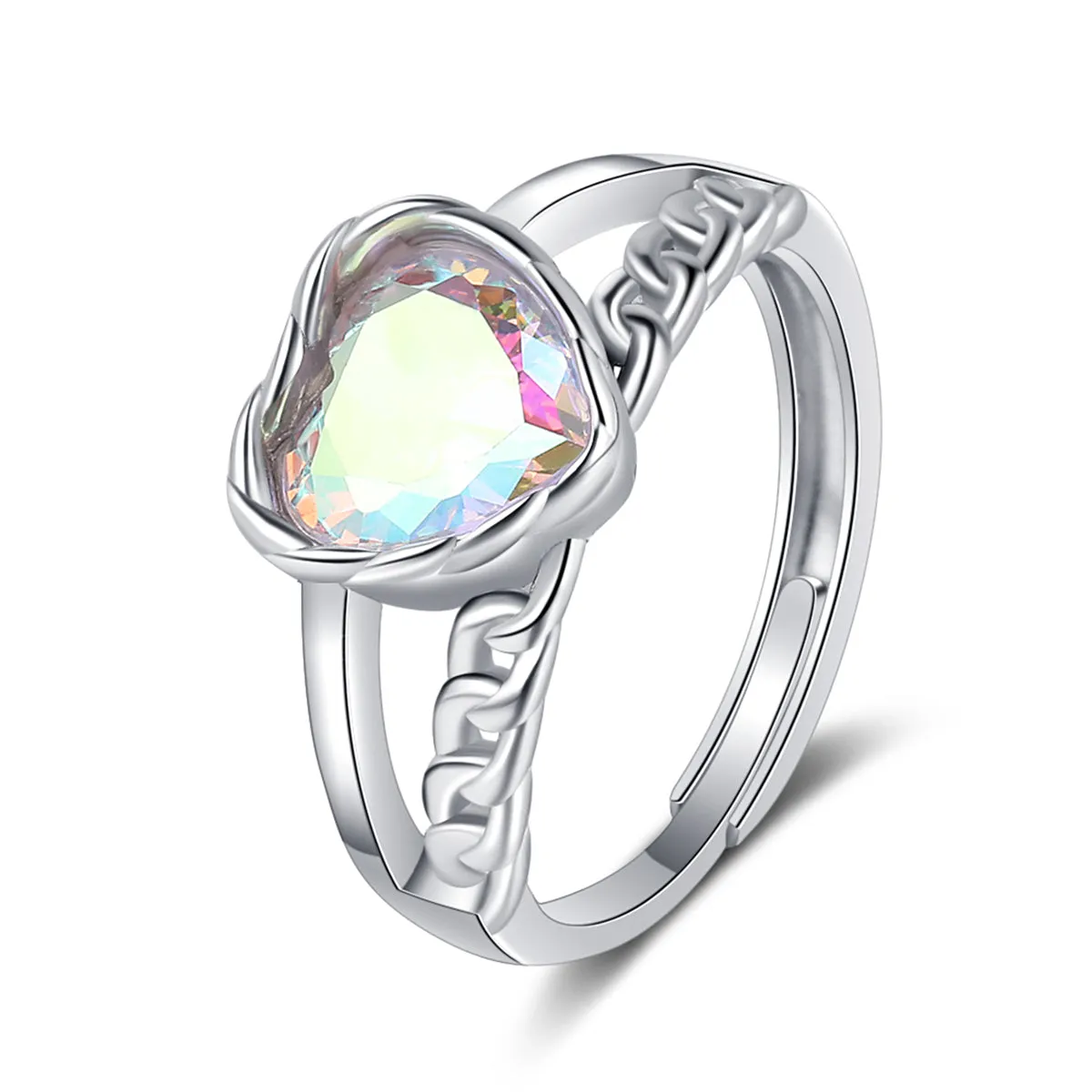 Blue Multicolor Crystal & Silver-Plated Heart Ring