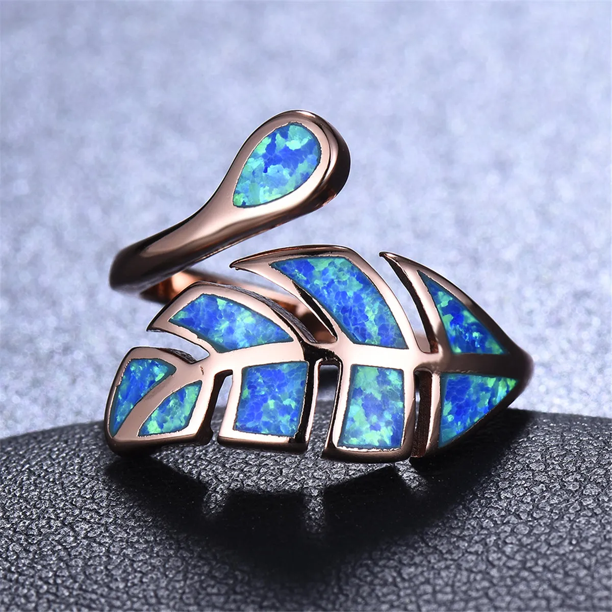 Blue Opal & 18K Rose Gold-Plated Leaf Bypass Ring