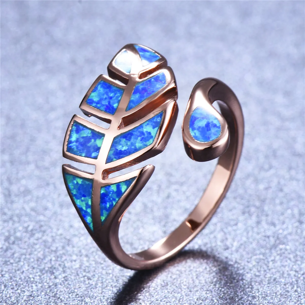 Blue Opal & 18K Rose Gold-Plated Leaf Bypass Ring