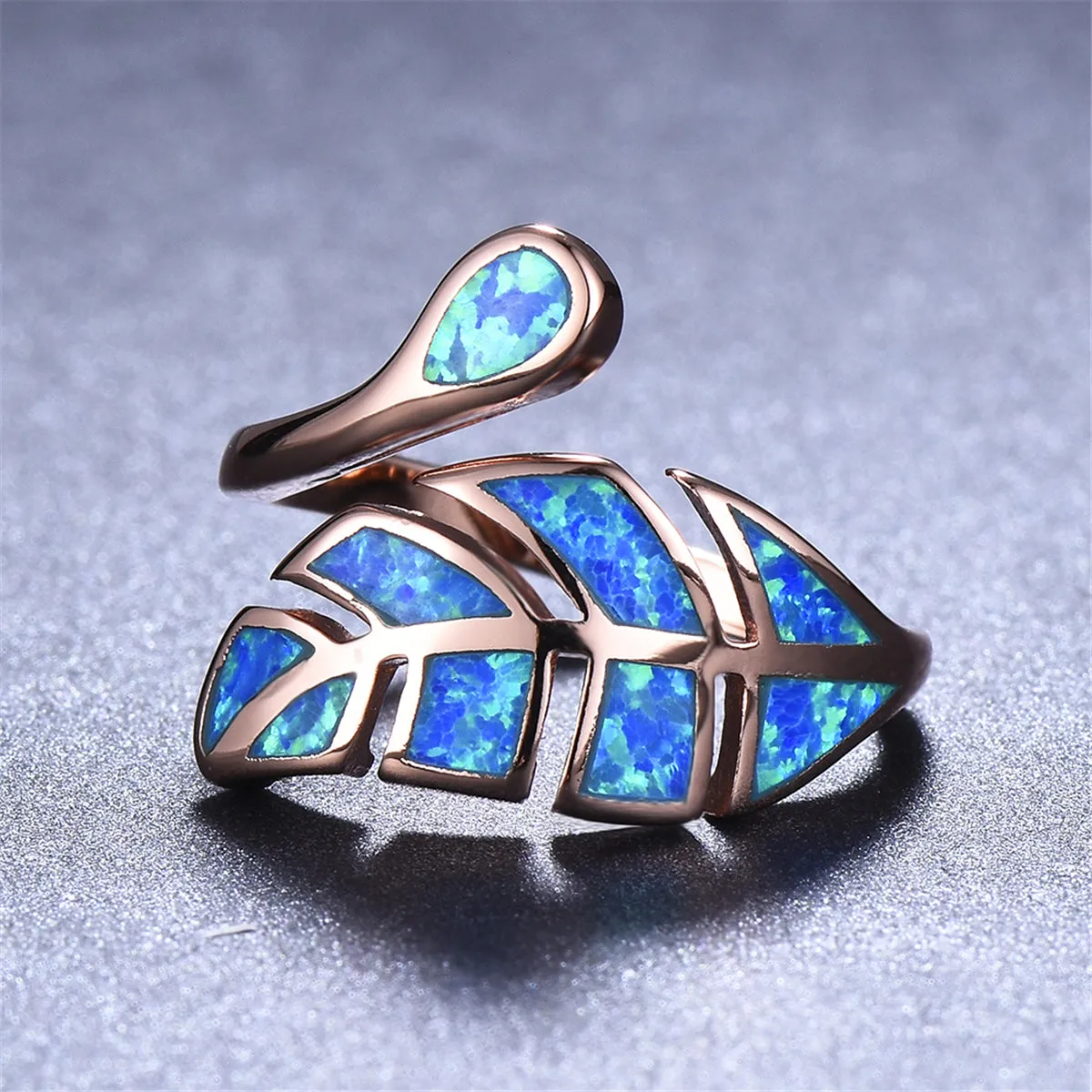 Blue Opal & 18K Rose Gold-Plated Leaf Bypass Ring