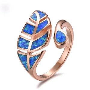 Blue Opal & 18K Rose Gold-Plated Leaf Bypass Ring