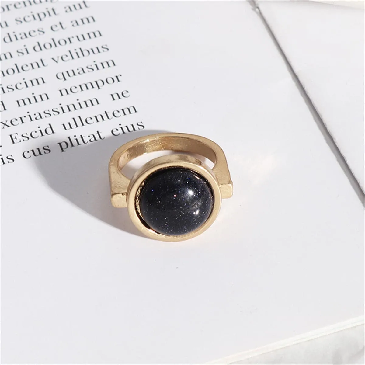 Blue Quartz & 18K Gold-Plated Round Bezel-Set Ring