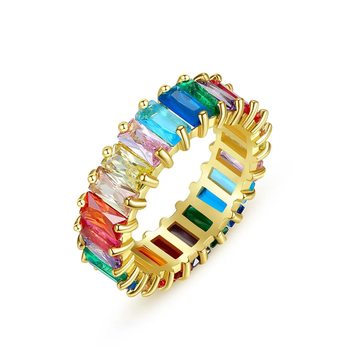 Blue Rainbow Crystal & 18K Gold-Plated Band Ring