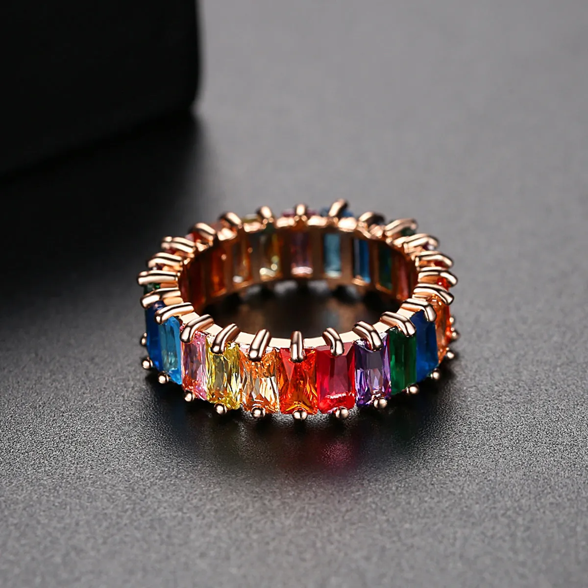 Blue Rainbow Crystal & 18K Gold-Plated Band Ring