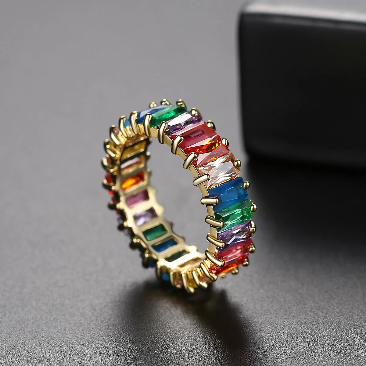 Blue Rainbow Crystal & 18K Gold-Plated Band Ring