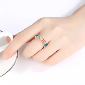 Blue Rainbow Crystal & 18K Gold-Plated Band Ring