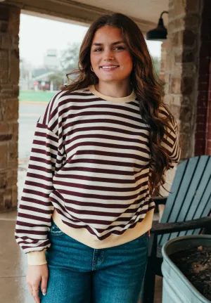 Butter Oversized Striped Crewneck Long Sleeve Top TBT13532