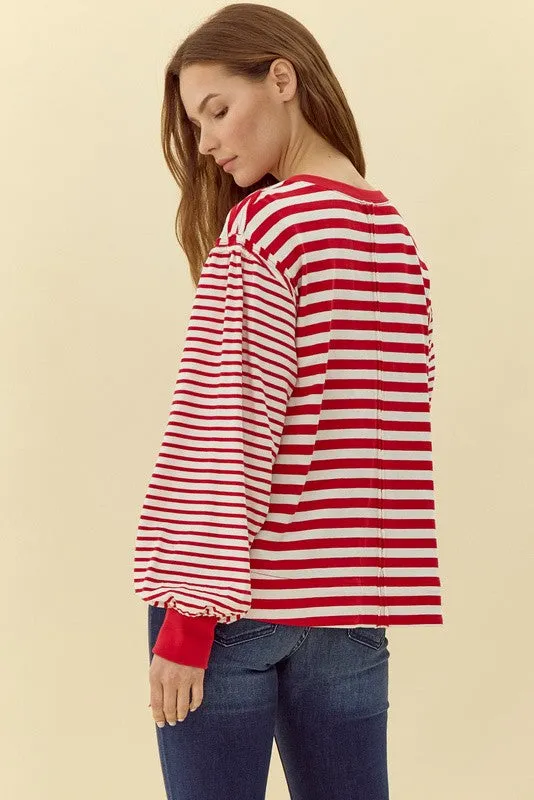Cal Striped Different Spacing U-neck Top