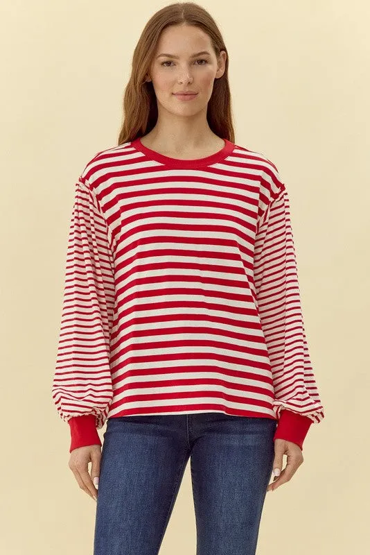 Cal Striped Different Spacing U-neck Top