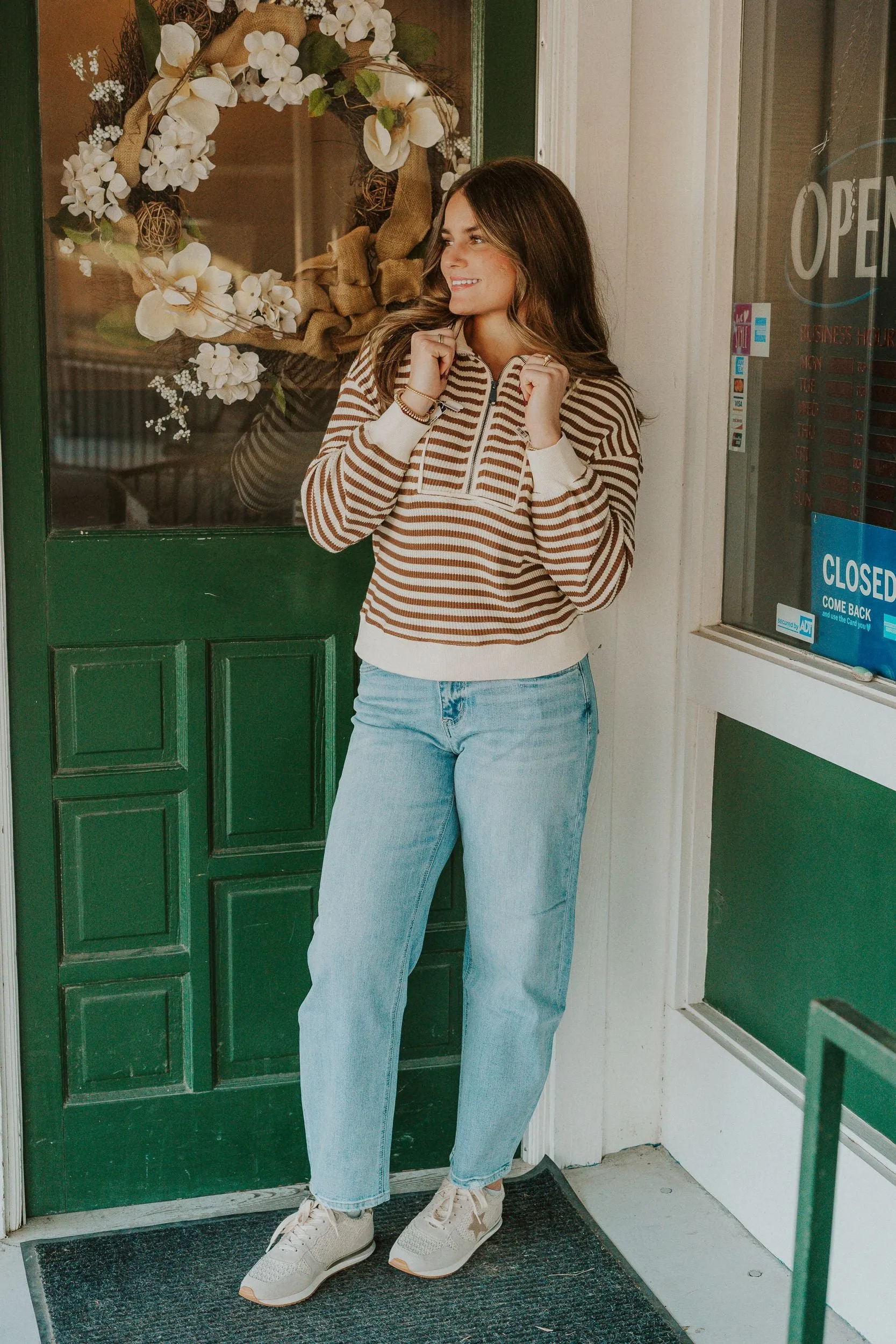 Camel Striped 1/2 Zip Pullover T25405