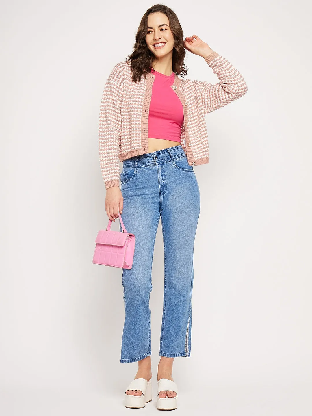 Camla Barcelona Striped Peach Cardigan