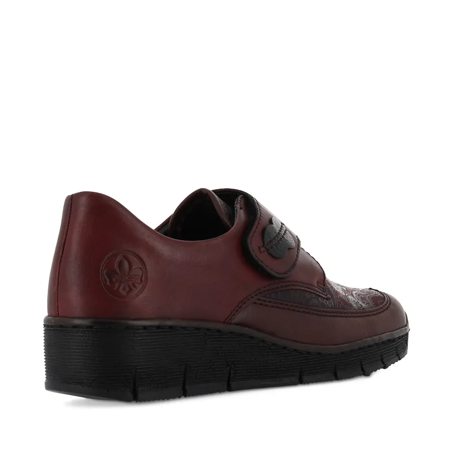 CARIE 537C0 - BURGUNDY LEATHER/STRETCH COMBO