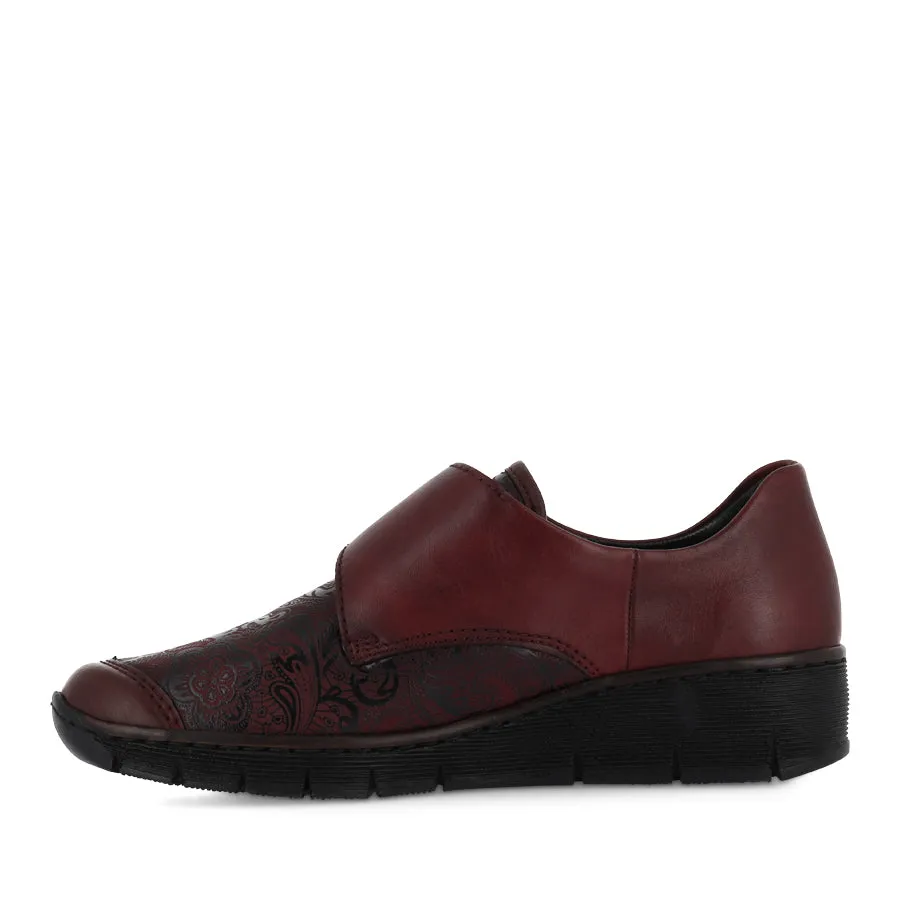 CARIE 537C0 - BURGUNDY LEATHER/STRETCH COMBO