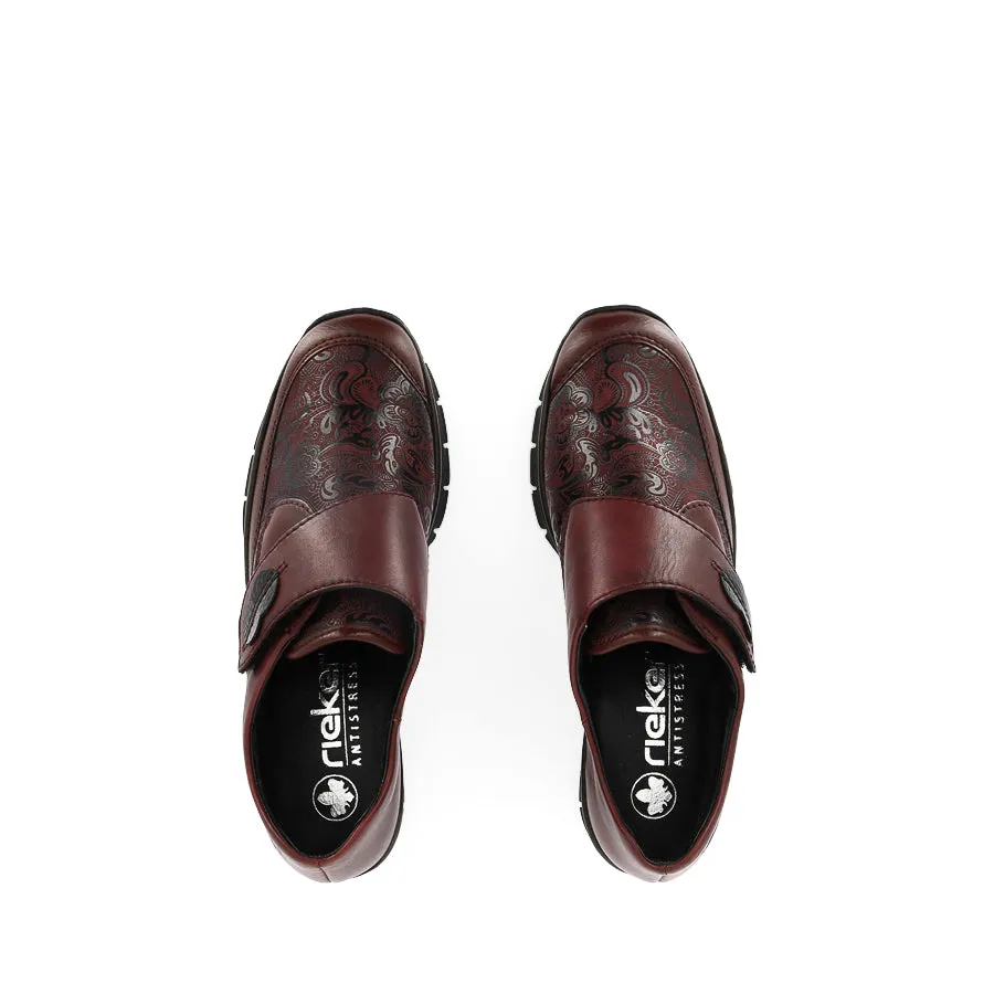 CARIE 537C0 - BURGUNDY LEATHER/STRETCH COMBO