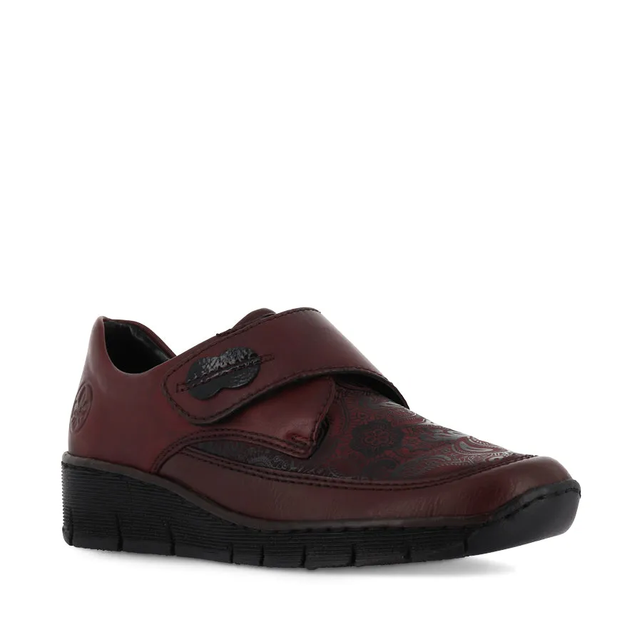 CARIE 537C0 - BURGUNDY LEATHER/STRETCH COMBO
