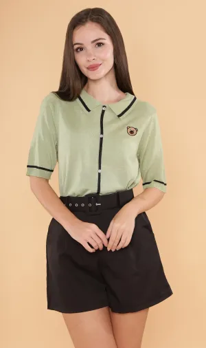 CASS Bear-Patch Knit Polo (Green)