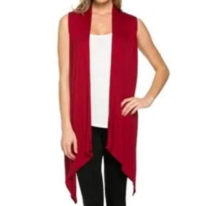 Casual Collarless Sleeveless Cardigan Knitwear - Red L