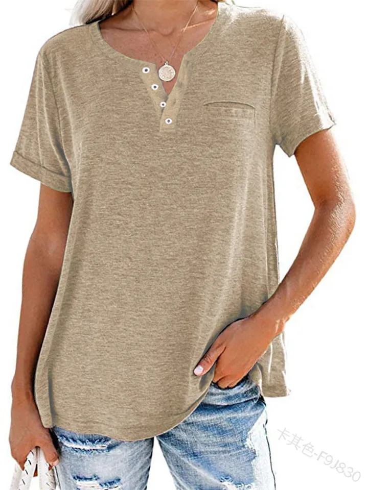 Casual Solid Color Short Sleeve Loose T-Shirts