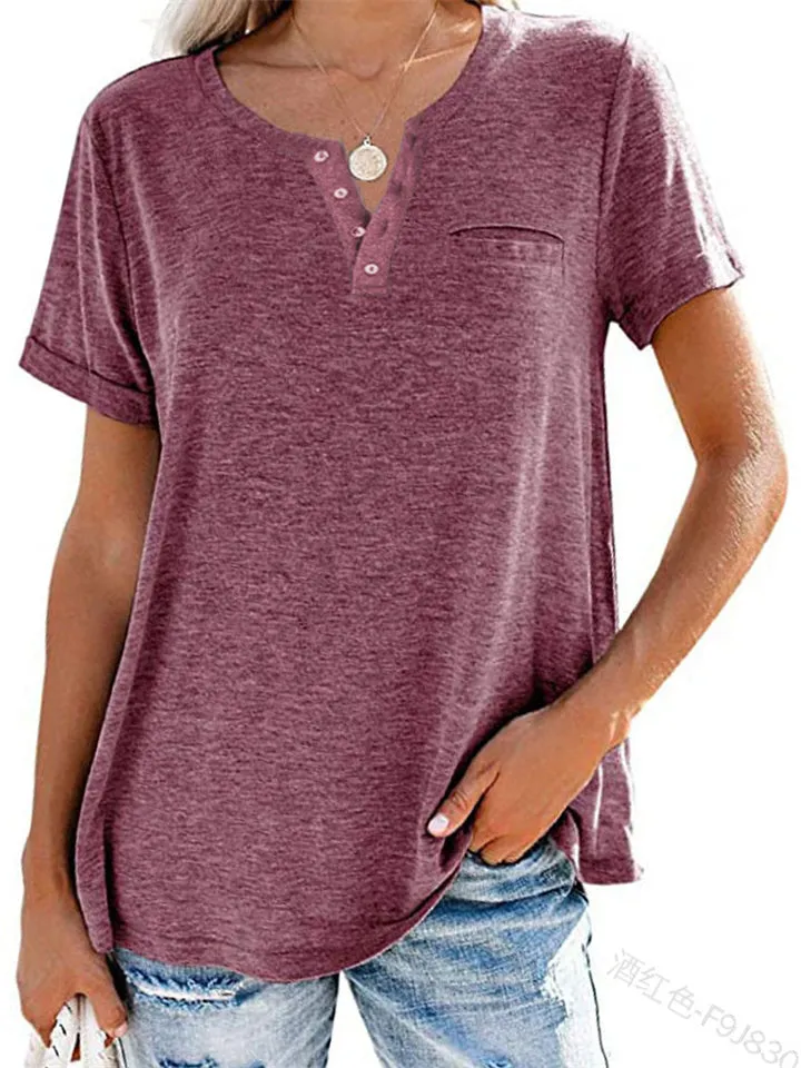 Casual Solid Color Short Sleeve Loose T-Shirts