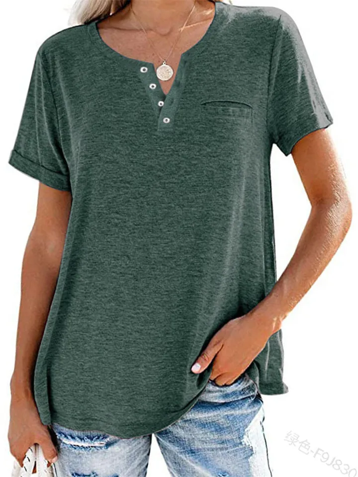 Casual Solid Color Short Sleeve Loose T-Shirts
