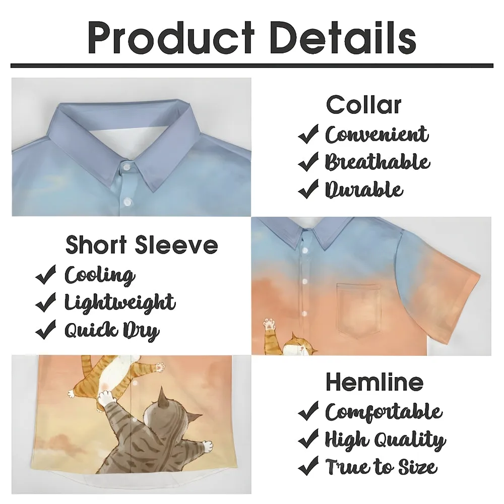 Cat Cartoon Print Casual Large Size Short Sleeve Shirt 2407000457
