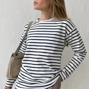 Charlotte White/Black Striped Long Sleeve Top