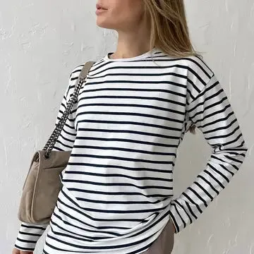 Charlotte White/Black Striped Long Sleeve Top
