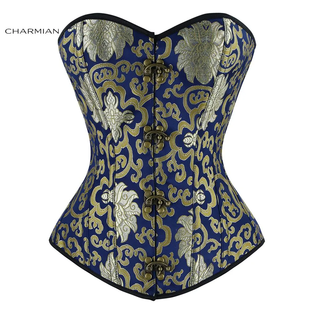 Charmian Women's Plus Size Retro Steampunk Corset Brocade Steel Bones