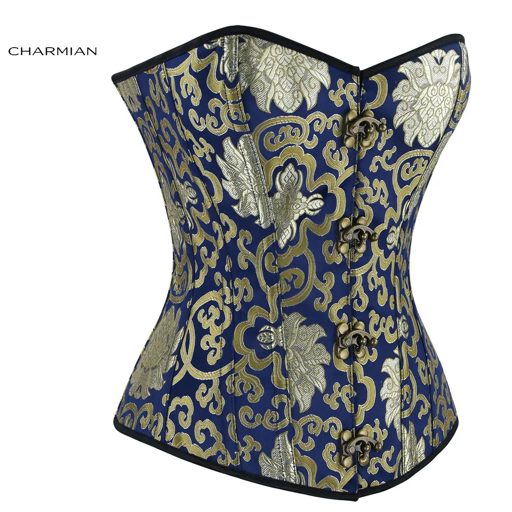 Charmian Women's Plus Size Retro Steampunk Corset Brocade Steel Bones