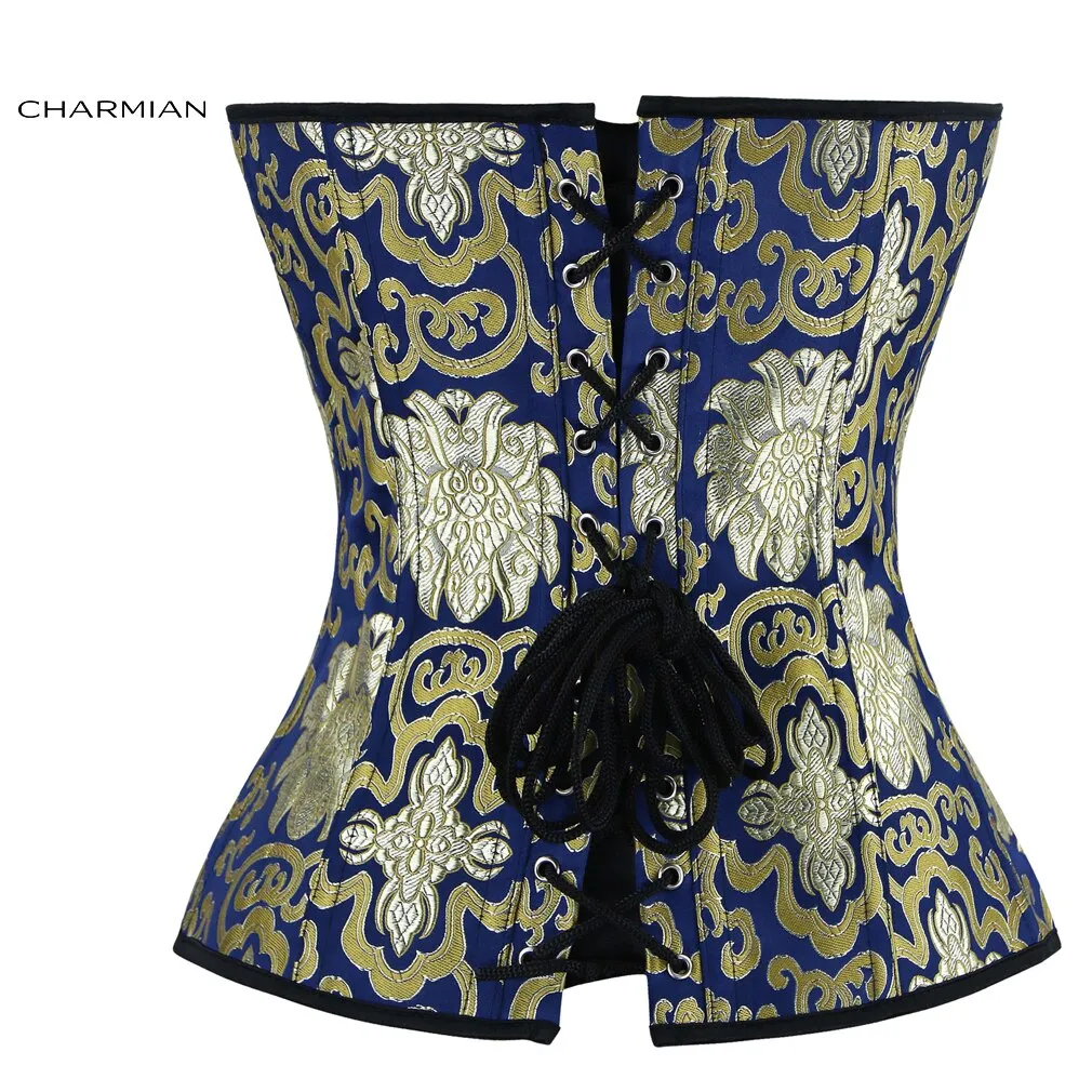 Charmian Women's Plus Size Retro Steampunk Corset Brocade Steel Bones