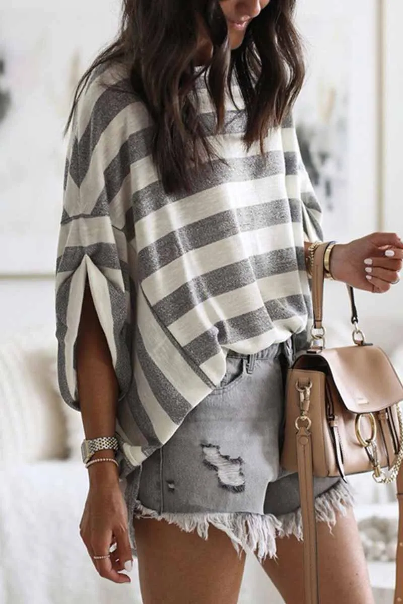 Chicindress Striped Loose Round Neck Top