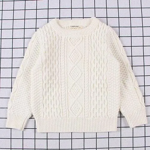 Children's Cartoon Print Knitted Long Sleeve Sweater - Blue, White, Navy, Striped