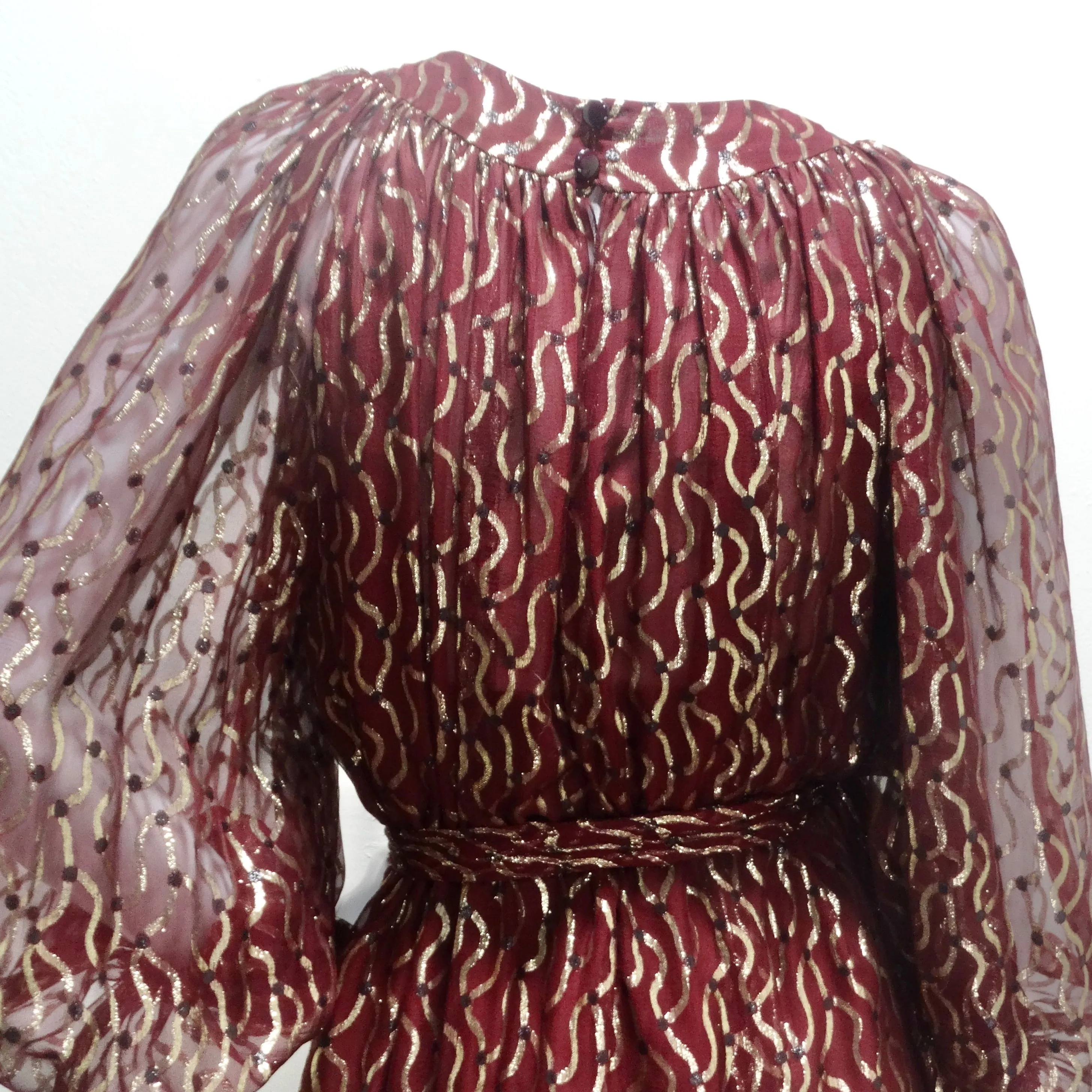 Christian Dior 1980s Burgundy & Metallic Gold Gown