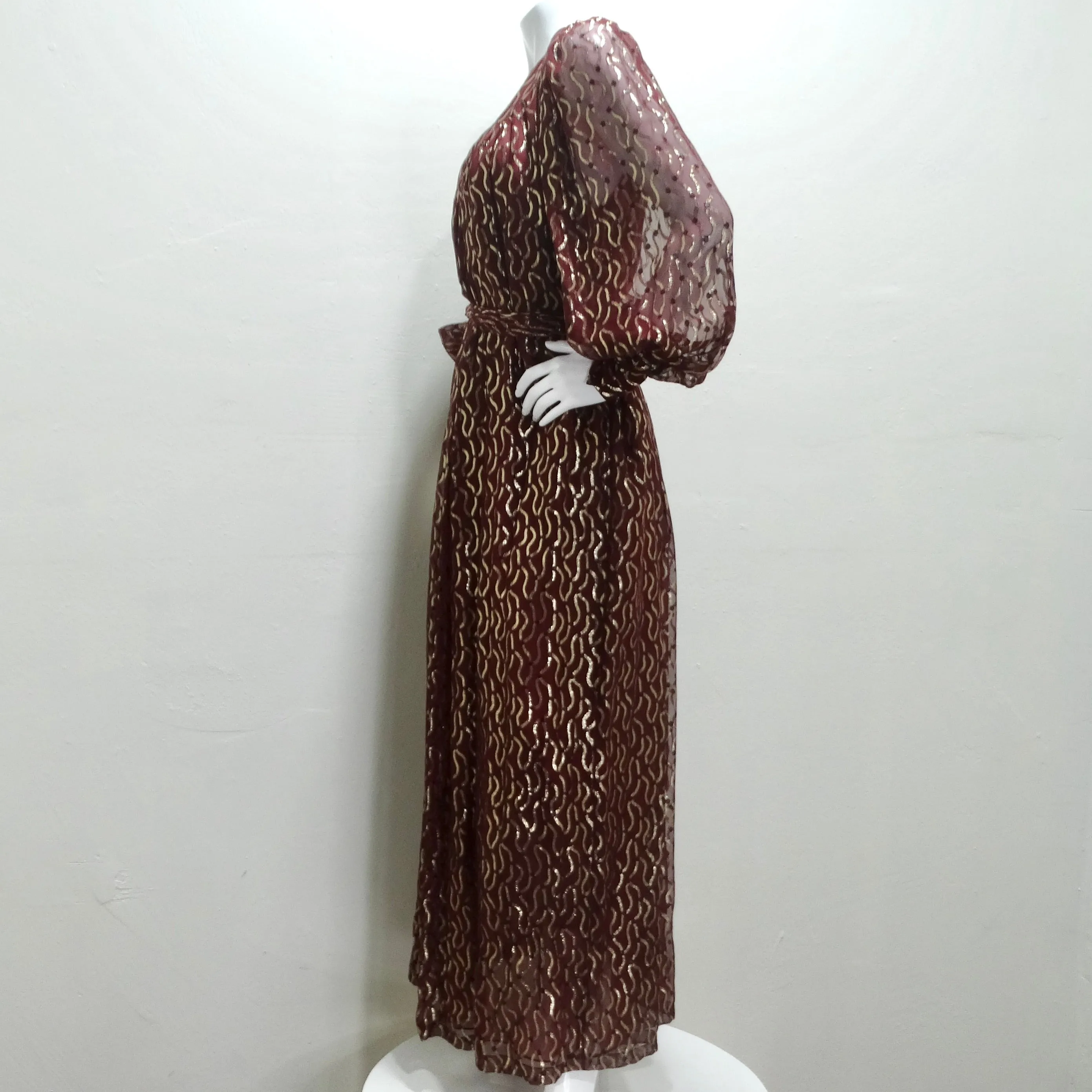 Christian Dior 1980s Burgundy & Metallic Gold Gown