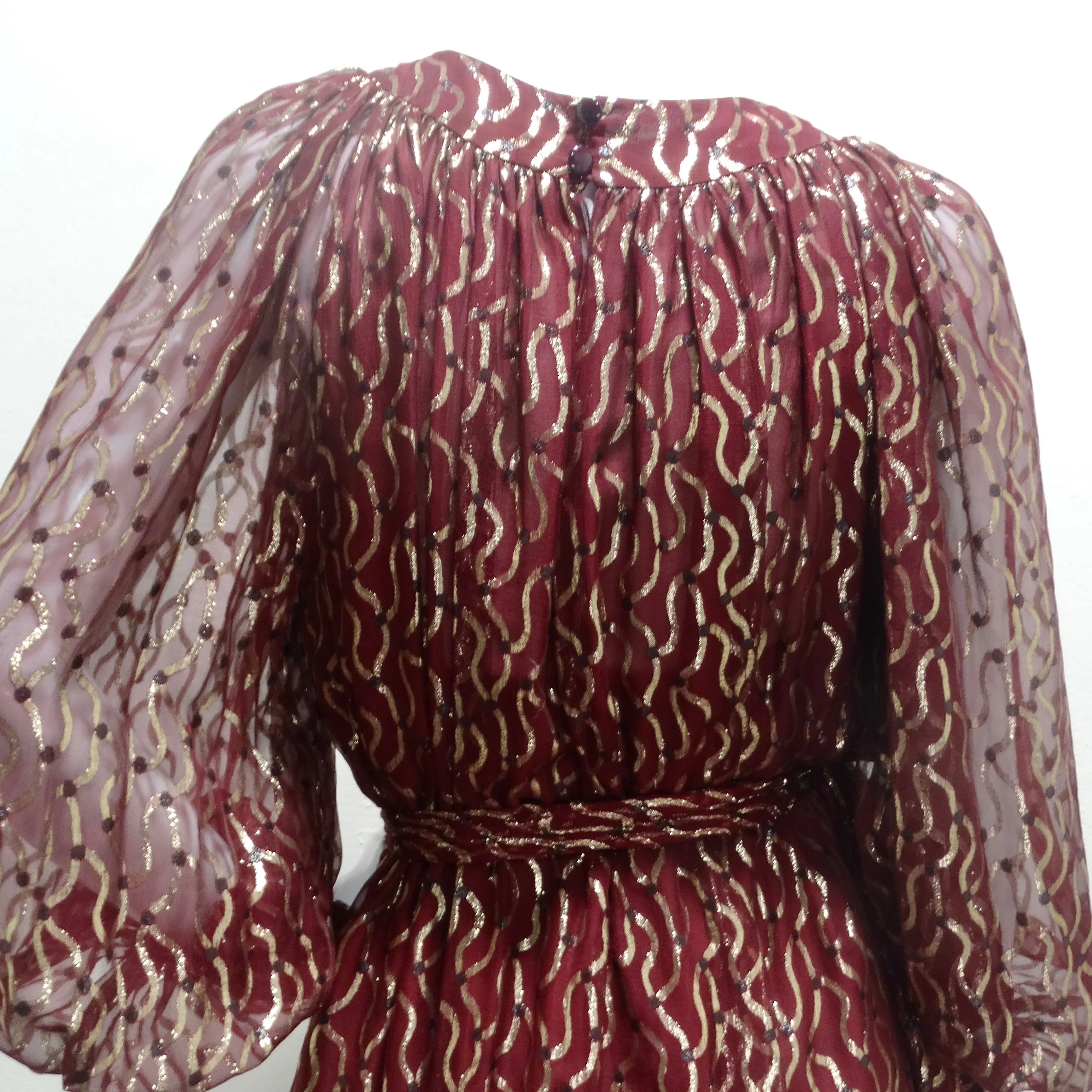Christian Dior 1980s Burgundy & Metallic Gold Gown