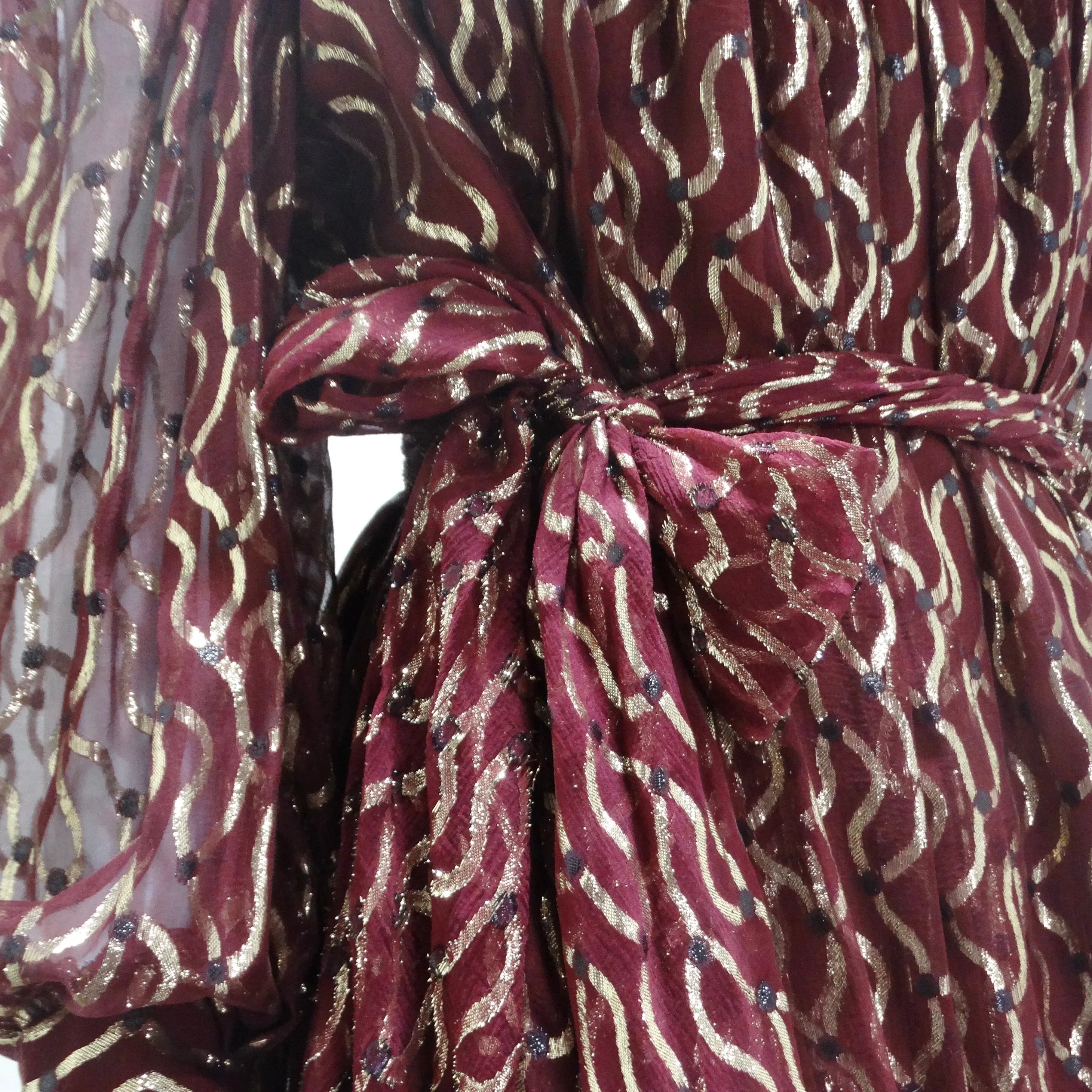 Christian Dior 1980s Burgundy & Metallic Gold Gown