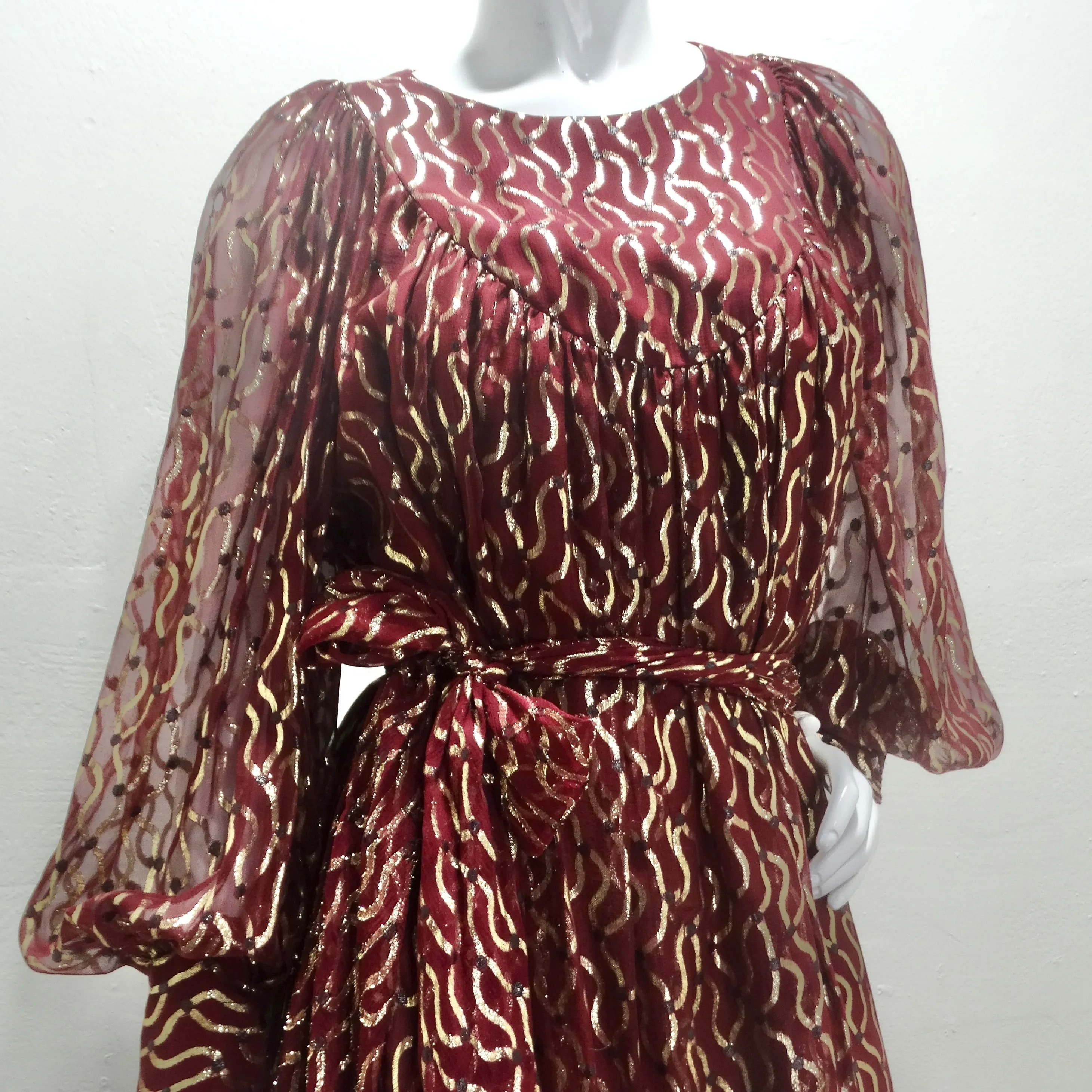 Christian Dior 1980s Burgundy & Metallic Gold Gown