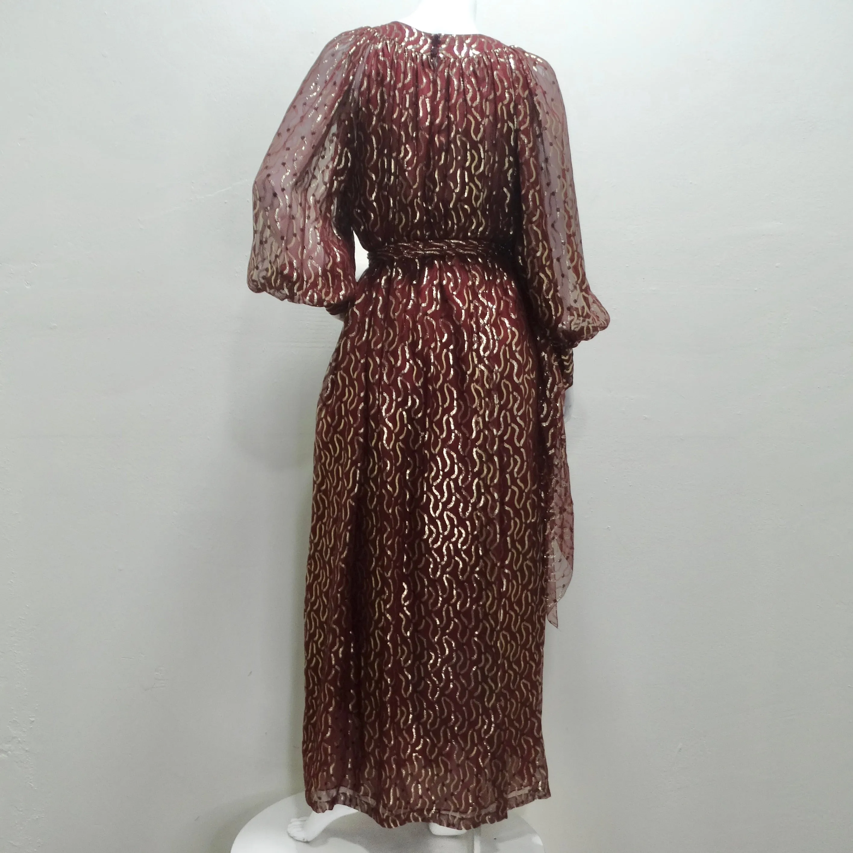 Christian Dior 1980s Burgundy & Metallic Gold Gown