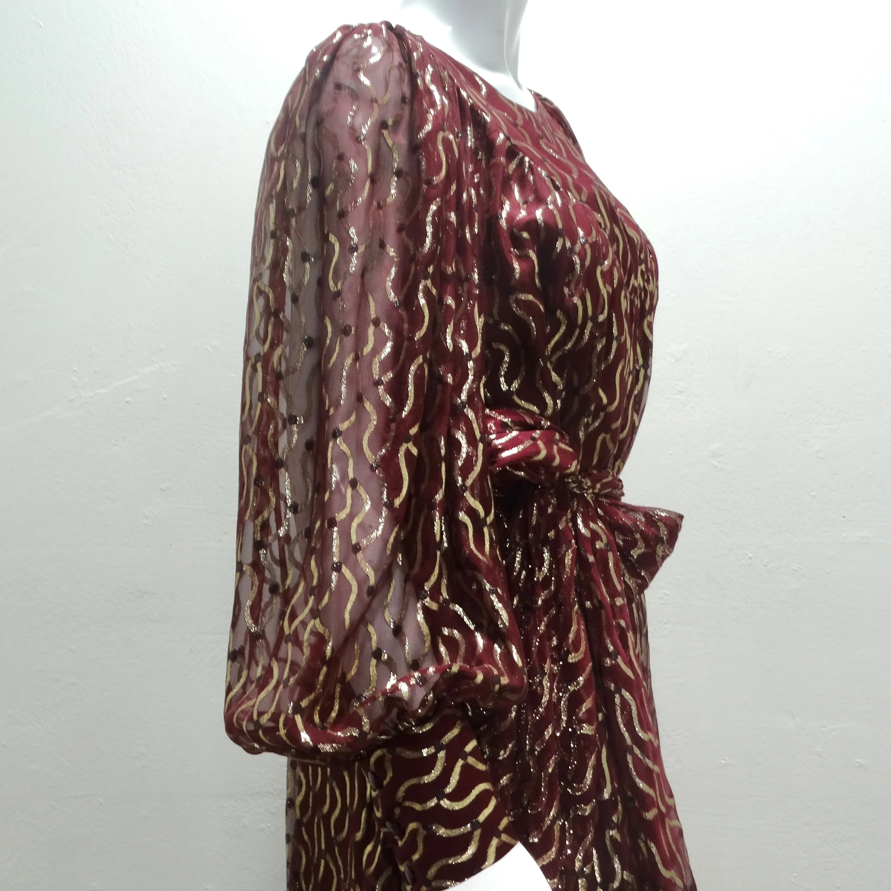 Christian Dior 1980s Burgundy & Metallic Gold Gown