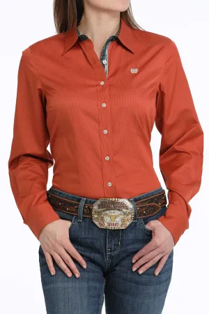 Cinch Women's TENCEL Orange Micro Stripe Button-Down Blouse