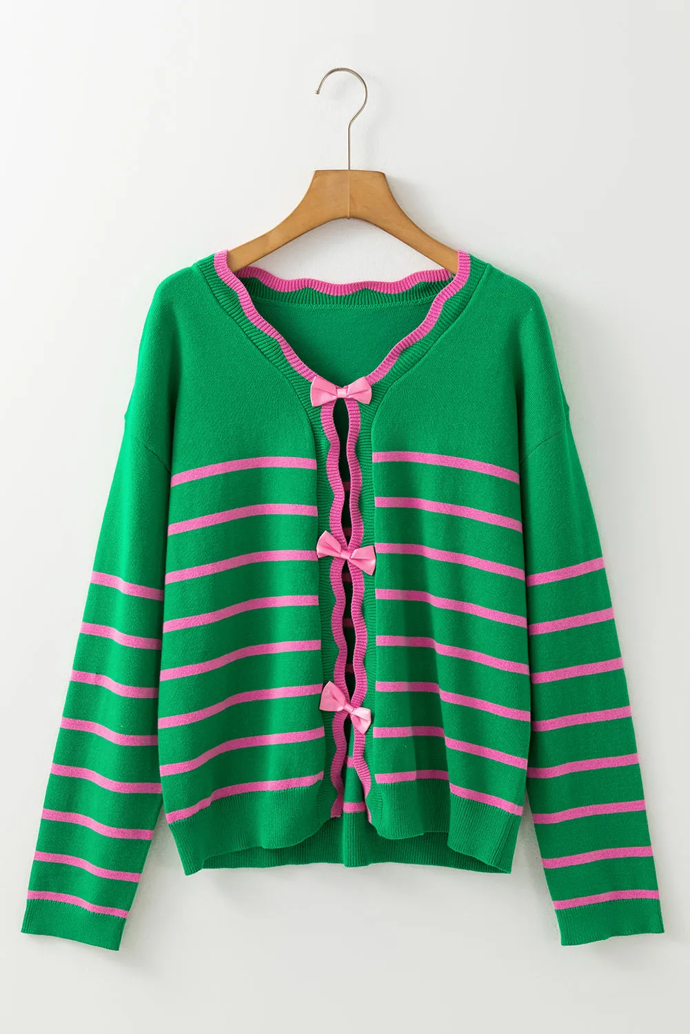 Clara Bow Striped V-Neck Long Sleeve Cardigan